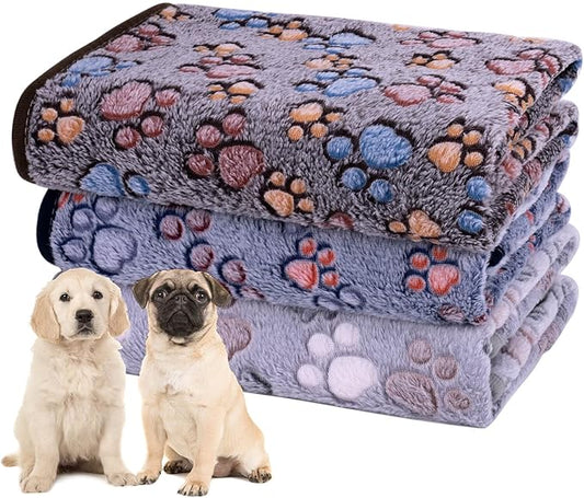 Dono 1 Pack 3 Dog Blankets, Soft Fluffy Fleece Pet Blanket Warm Sleep Mat Paw Print Design Puppy Kitten Throw Blanket Doggy Mat, Blanket for Dogs