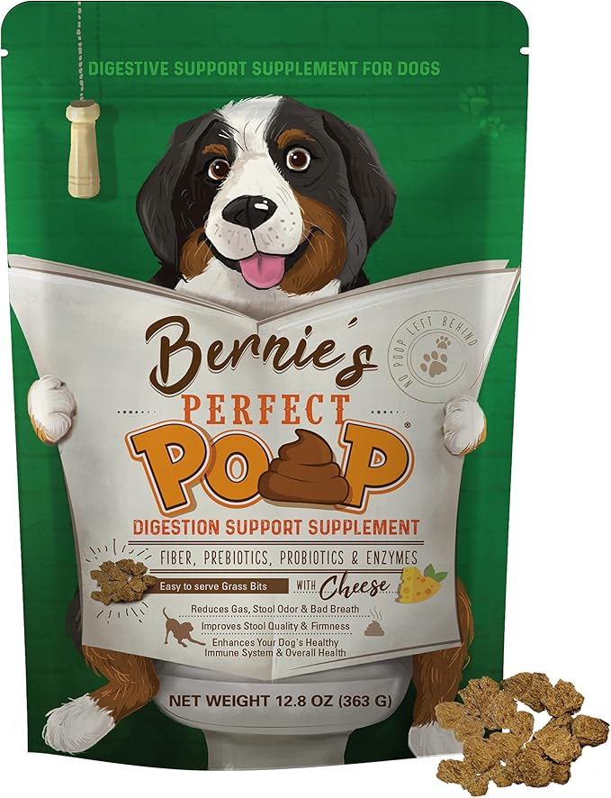 Perfect Poop Digestion & General Health Supplement for Dogs: Fiber, Prebiotics, Probiotics & Enzymes Relieve Digestive Conditions, Optimize Stool, and Improve Health (Cheddar Cheese, 12.8 oz)