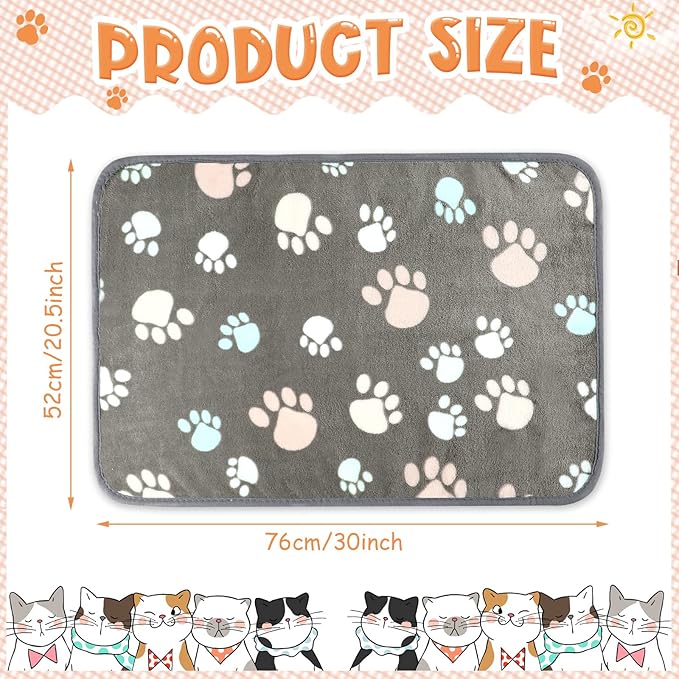 4 Pcs Pet Blanket Dog Puppy Blanket Paw Print Fleece Blanket for Small Medium Pet Dog Cat Warm Soft Sleep Mat Guinea Pig Cage Liners Blanket (Dark Gray,Medium(30 x 20.5 Inch))