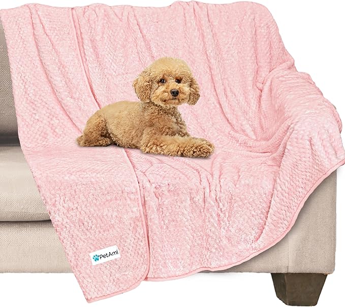 PetAmi Waterproof Dog Blanket, Leakproof Puppy Blanket for Medium Large Dogs, Furniture Sofa Couch Cover Protector, Fleece Pet Throw for Indoor Cat Kitten, Reversible Washable Soft Plush, 40x60 Pink