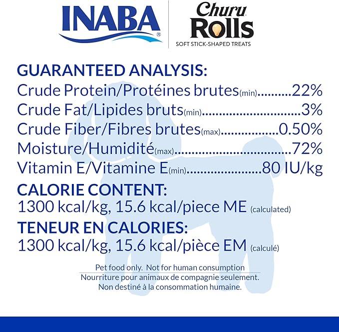 INABA Churu Rolls for Dogs, Soft & Chewy Baked Chicken Wrapped Filled Dog Treats with Vitamin E, 0.42 Ounces Each Stick, 64 Sticks (8 per Pack), Chicken with Cheese Recipe