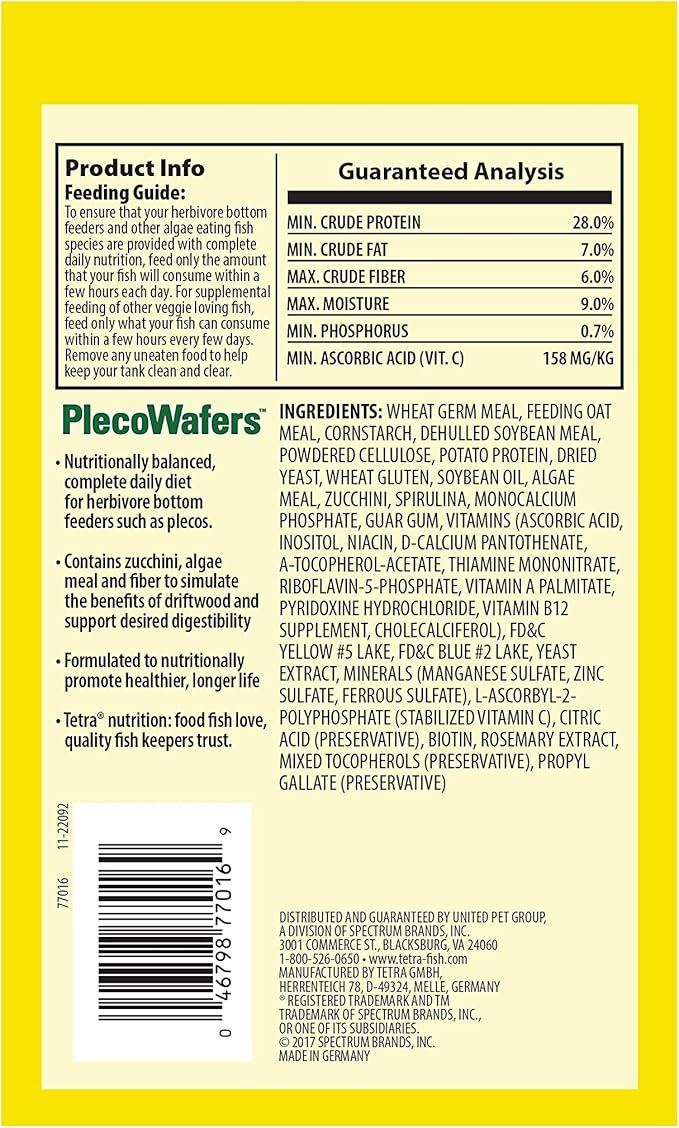 Tetra PlecoWafers 86 Grams, Nutritionally Balanced Fish Food For Algae Eaters , 3.03 Ounce (Pack of 1)