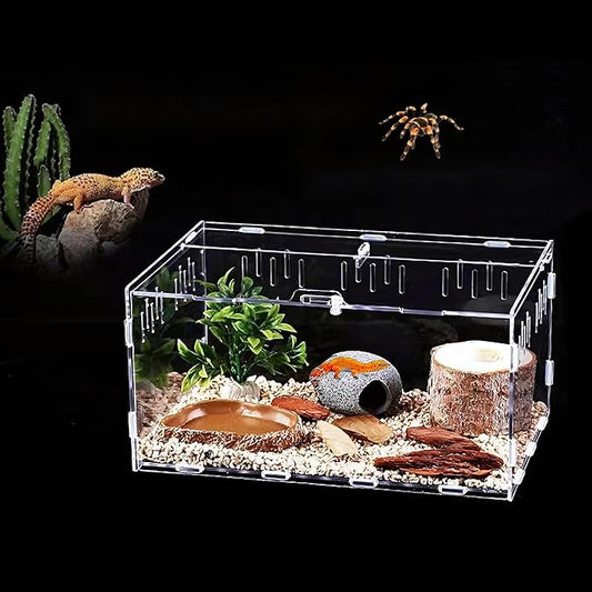 Reptile Terrarium Breeding Tank Acrylic Box (Spider, Tarantula, Snake, Lizard) Small Animal Viewing Box. 11.81 "x9.7 x7.6 (Type A)