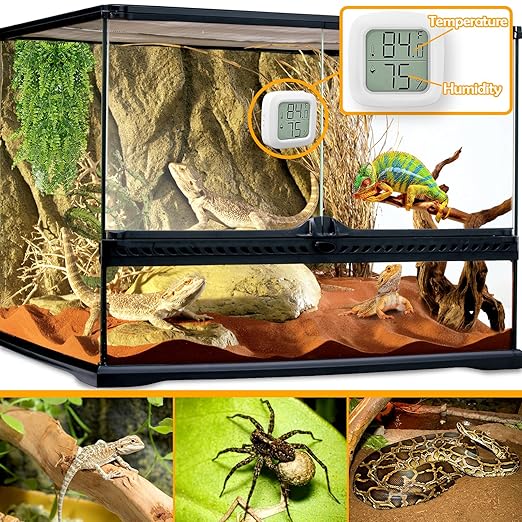 2 PCS Reptile Thermometer and Humidity Gauge for Reptile Tank with On-Off, Reptile Tank Accessories for Jumping Spider, Leopard Gecko, Hermit Crab, Gecko, Ball Python, Lizard