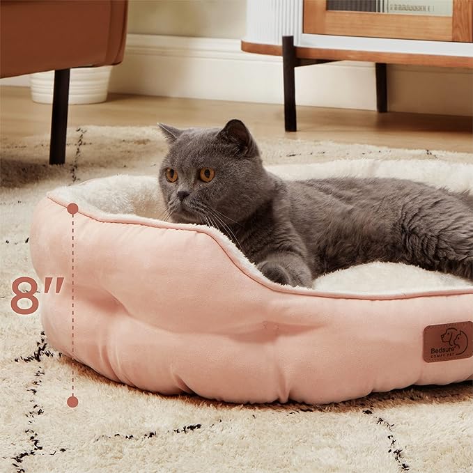 Bedsure Dog Beds for Small Dogs - Round Cat Beds for Indoor Cats, Washable Pet Bed for Puppy and Kitten with Slip-Resistant Bottom, 25 Inches, Peach Pink