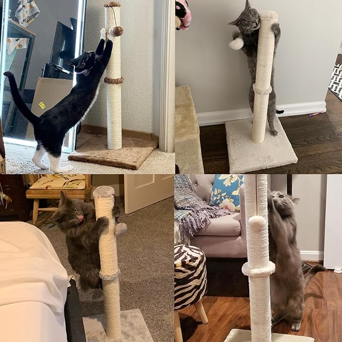 Dimaka 29" Height Tall Cat Scratching Post, Claw Scratcher with Sisal Rope and Covered with Soft Smooth Plush, Vertical Scratch [Full Strectch] for Standard Size Cats. (Beige)