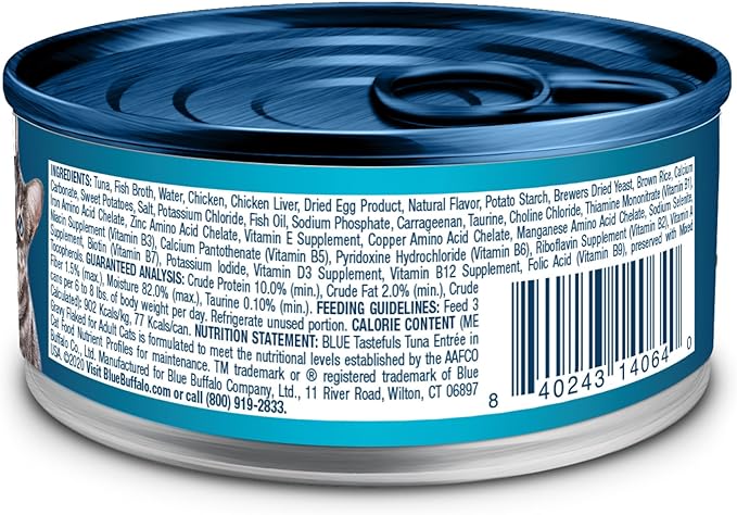 Blue Buffalo Tastefuls Flaked Wet Cat Food, Made with Natural Ingredients | Tuna, 3-oz. Cans (24 Count)