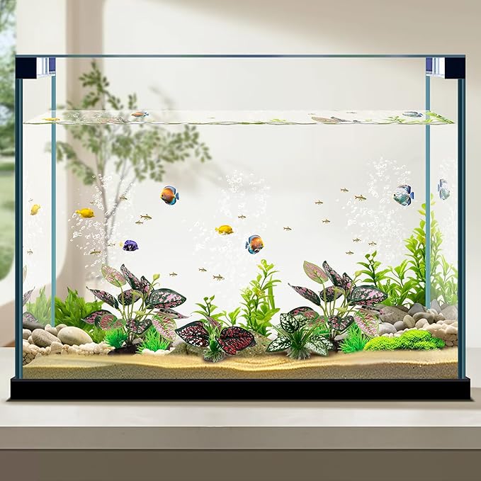 Reptile Artificial Plants, Terrarium Plants Decorations Supplies, Aquarium Fish Tank Plant, Amphibian Habitat Hideout Tank Accessories(M Set-4pcs/A)