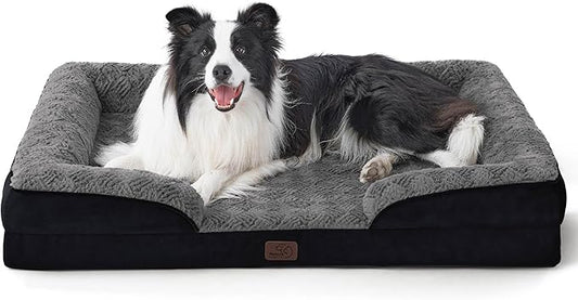 Bedsure Orthopedic Dog Bed for Large Dogs - Calming Dog Sofa Beds Large with Luxurious Short Plush, Big Pet Couch Bed with Removable Washable Cover, Waterproof Lining and Nonskid Bottom, Black