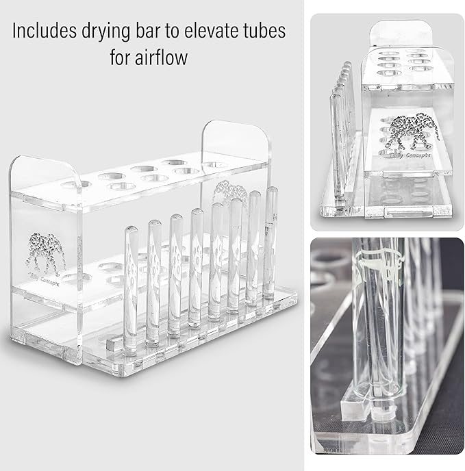 Aquarium Test Tube Holder, Handmade Rack, w/8 Slots and 8 Drying Poles for API and TC Glass Test Tubes