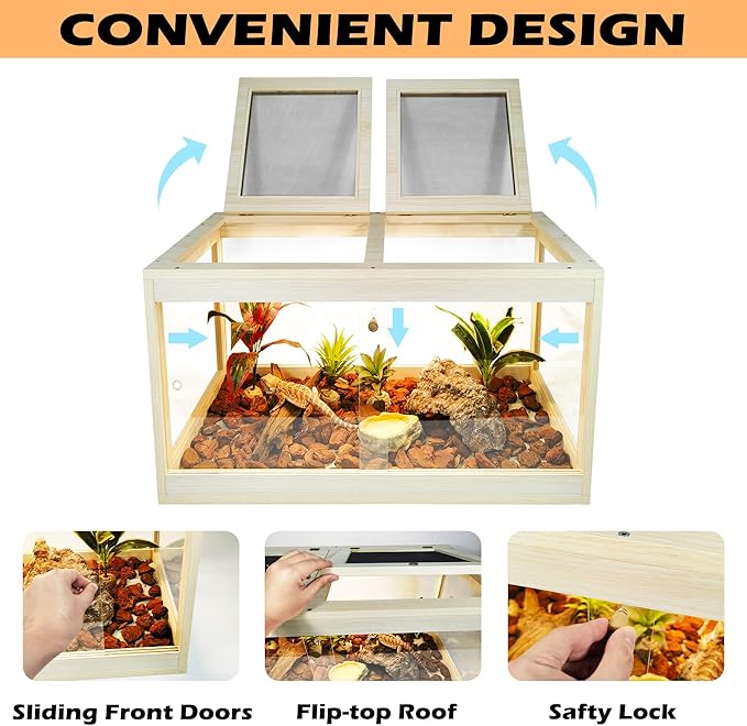 28 Gallon Terrarium, Reptile Habitat, Durable Quality, Suitable for All Types of Reptile, Hamsters, Snakes, Oak Color