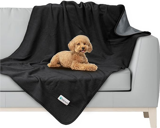 PetAmi Waterproof Dog Blanket for Medium Large Dog, Pet Puppy Blanket Couch Cover Protection, Fleece Cat Washable Throw, Couch Sofa Furniture Protector, Reversible Soft Plush, 40x60 Black/Gray