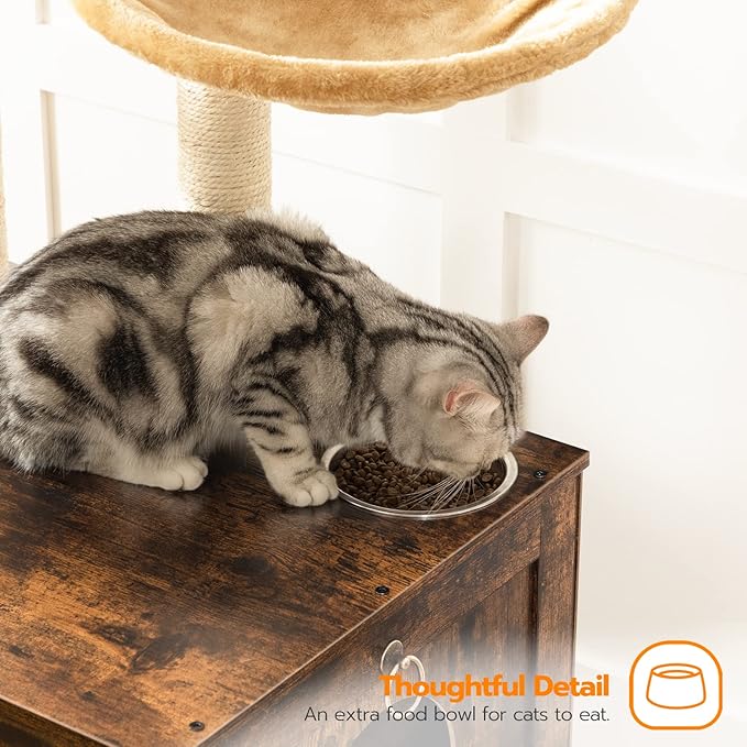 HOOBRO Cat Tree with Litter Box Enclosure, 44" Tall Wooden Cat Tower with Scratching Posts, Cat Hammock, Hidden Litter Box Furniture, All-in-One Indoor Cat Condo, Rustic Brown FG48MZ03