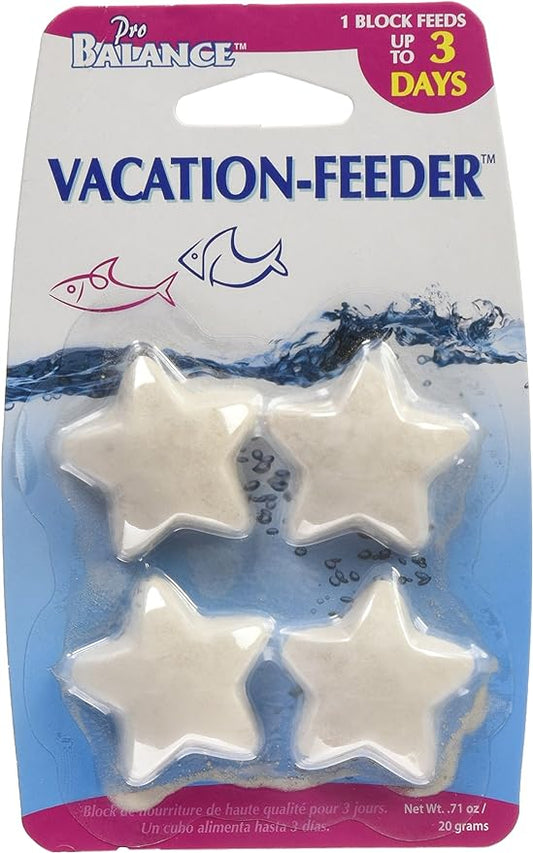 Penn-Plax Pro Balance Vacation Fish Feeder – Slow Release Food That’s Great for Weekend Vacays: 1 Block Feeds up to 3 Days – 4 Starfish Shape Blocks (1 Package) (PBV3)