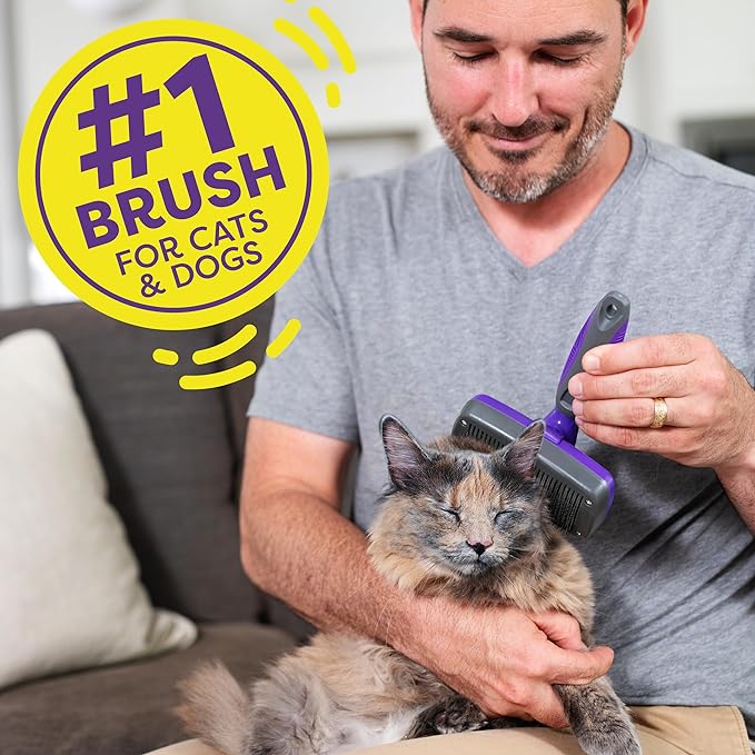 Hertzko Slicker Brush & Pet Hair Remover - Self Cleaning Slicker Brush for Pets, Pet Hair Remover, Deshedding Brush, Pet Fur Remover for Clothes, Cat Hair Remover Furniture, Dog Hair Remover for Couch