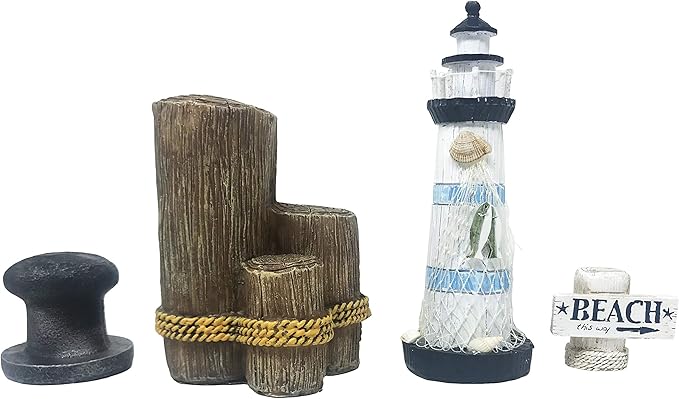 Penn-Plax Deco-Replicas 4-Piece Aquarium Decorating Kit – Nautical & Beach Themed – Safe for Freshwater and Saltwater Fish Tanks