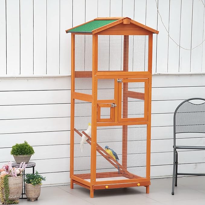 NicBex 65" Metal Bird Cage, Large Parakeet Cages with Stand,Pet Flight Birdcage for Parrot Lovebirds Finches Parakeets Budgie Parrotlet Conures,with Pull Out Tray and 2 Doors,Orange