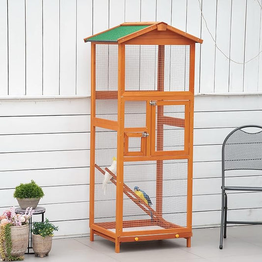 NicBex 65" Metal Bird Cage, Large Parakeet Cages with Stand,Pet Flight Birdcage for Parrot Lovebirds Finches Parakeets Budgie Parrotlet Conures,with Pull Out Tray and 2 Doors,Orange