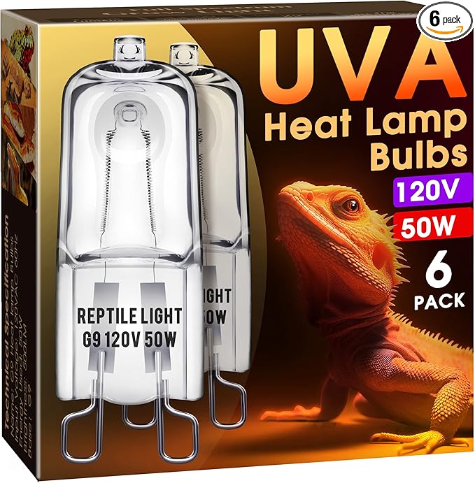 Briignite G9 Heat Lamp Bulbs for Reptile, Mini Reptile Light, Dimmable G9 Mini Heat Bulbs Warm White 50W, 2 Pin Base UVA Reptile Heat Lamp, Bearded Dragon Gecko Turtle Lizard, 6 Pack