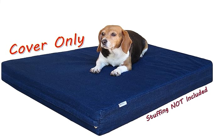 Dogbed4less 37X27X4 Inches Medium Large Blue Color Durable Denim Jean Dog Pet Bed External zipper Cover - Replacement cover only