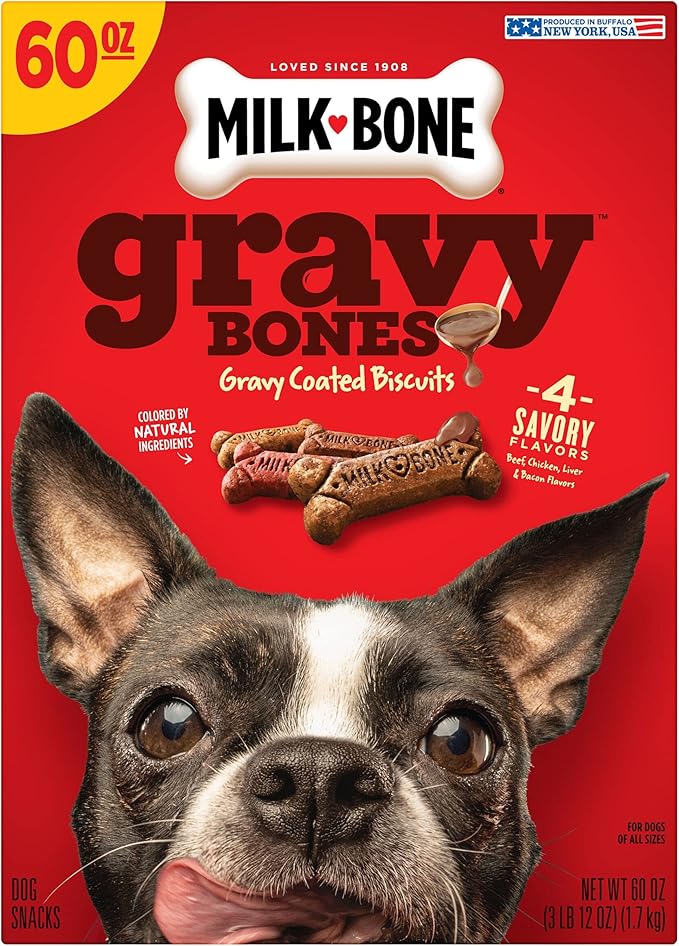 Milk-Bone Gravy Bones Dog Treats with 4 Savory Meat Flavors Coated in Gravy, 60 Ounce (Pack of 3)