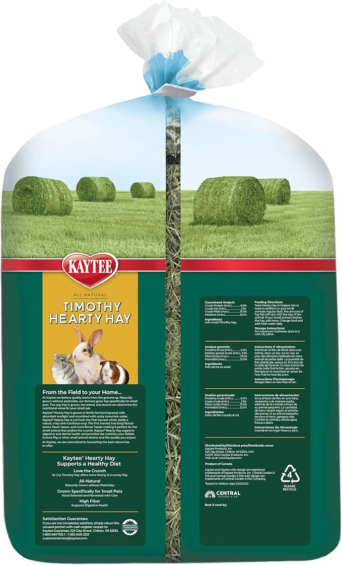 Kaytee Timothy Hearty Hay for Guinea Pigs, Rabbits & Other Small Animals, 48 oz