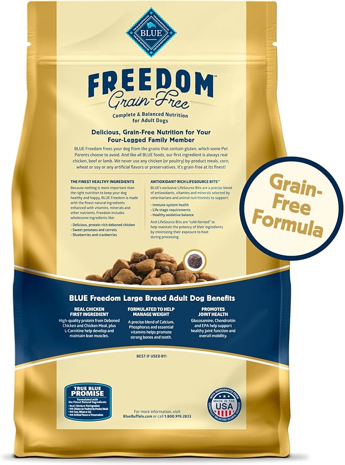 Blue Buffalo Freedom Grain-Free Healthy Weight Dry Dog Food, Complete & Balanced Nutrition for Adult Dogs, Made in the USA With Natural Ingredients, Chicken & Potatoes, 24-lb. Bag