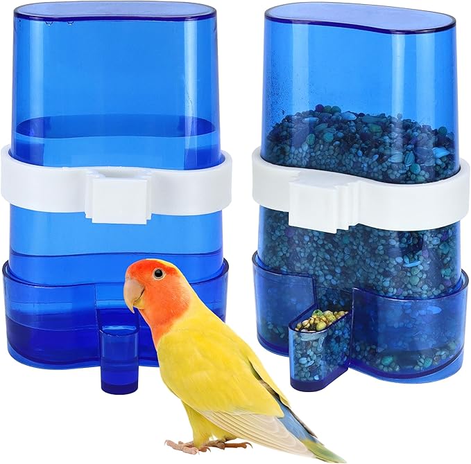 2 Pcs Automatic Bird Water Dispenser, Parrot Bird Water Feeder, Bottles Bird Drinker Seed Food Container, Parakeet Cage Accessories for Parakeet Budgies Cockatiel Small Birds Canary Finch (Blue)