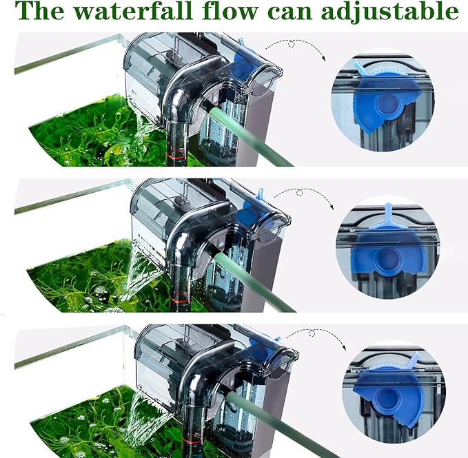 AQQA Aquariums Power Filter 74GPH,External Hang On Fish Tank Sponge Filter with Surface Skimmer,Adjustable Flowrate 3-Step Cascade Aquarium Filtration for Freshwater Saltwater 5-10 Gallon