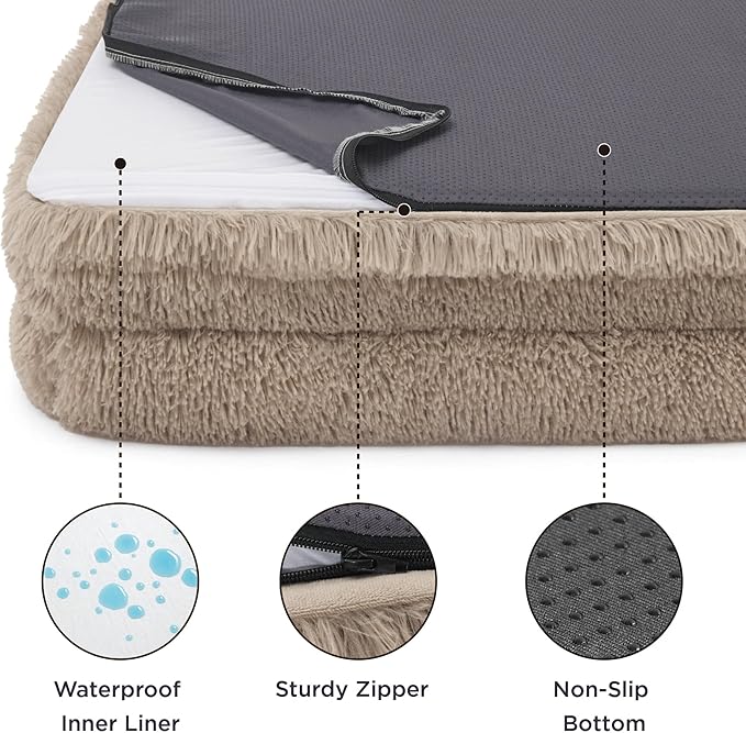 Bedsure Orthopedic Dog Bed for Medium Dogs - Calming Waterproof Dog Sofa Beds Medium, Supportive Foam Pet Couch Bed with Removable Washable Cover, Waterproof Lining and Nonskid Bottom, Taupe