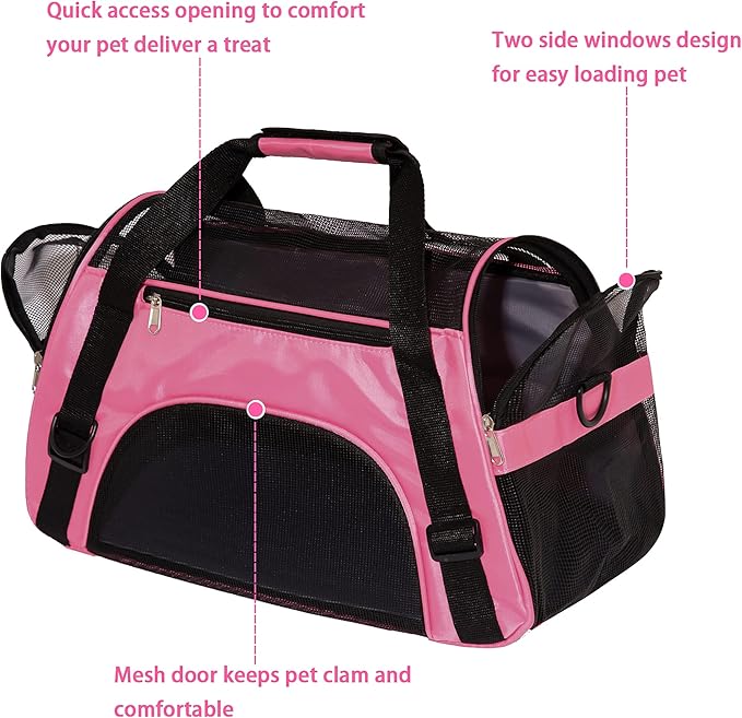 Pet Carrier Soft-Sided Carriers for Cat Carriers Dog Carrier for Small Medium Cats Dogs Puppies Pet Carrier Airline Approved up to 15 Lbs Cat Dog Pet Travel Carrier (Medium,Pink)