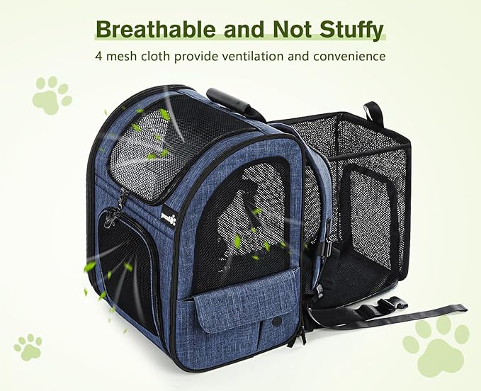 Pecute Pet Carrier Backpack, Dog Carrier Backpack, Expandable with Breathable Mesh for Small Dogs Cats Puppies, Pet Backpack Bag for Hiking Travel Camping Outdoor Hold Pets Up to 18 Lbs