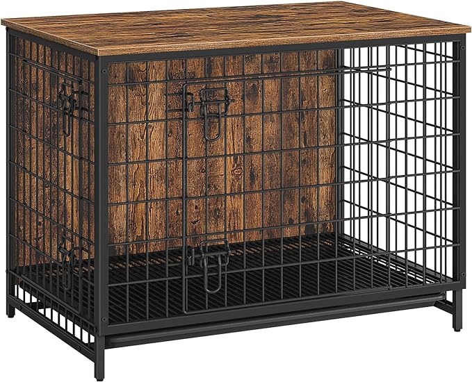 Dog Crate Furniture, Wooden Dog Kennel with Removable Tray, Heavy-Duty Dog Cage End Side Table, Indoor Dog House for Small/Medium/Large Dogs, 37.8" L, Rustic Brown DCHR0301Z