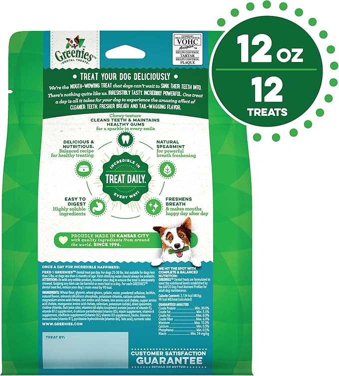 Greenies Regular Natural Dental Care Dog Treats Fresh Flavor, 12 oz. Pack (12 Treats)