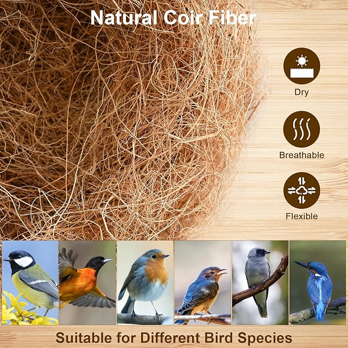 Sukh 2PCS Coconut Fiber for Bird Nest - Canary Nesting Material Coconut Bird Nest Finch Coconut Fiber Loose Bedding Substrate for Laying Eggs,Resting Materials for Birds, Hummingbird Parakeet