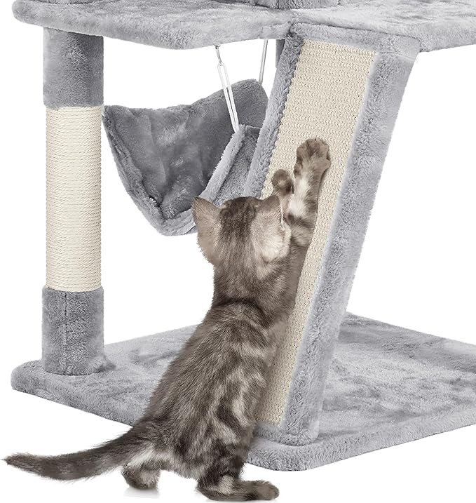 Yaheetech Cat Tree Cat Tower, 40-Inch Cat Condo with Oversized Soft Platform, Scratching Board, Basket and Hammock, Cat Furniture for Kittens Cats Pets, Light Gray