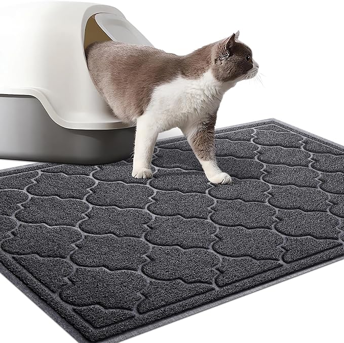 LuxStep Cat Litter Mat Litter Trapping Mat, 23x35 Inch Waterproof and Non-Slip Litter Box Mat for Clean Floors, Soft on Cat Paws, Large Litter Pad for Indoor Cat Supplies and Essentials, Black