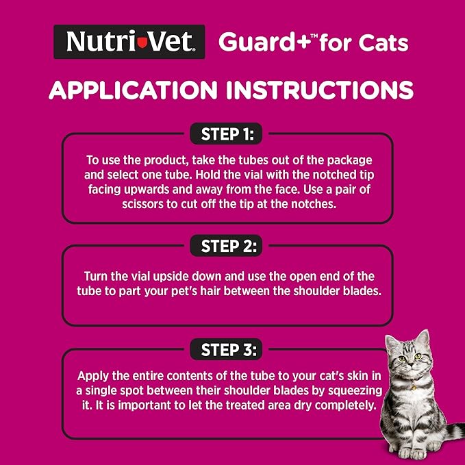 Nutri-Vet Guard+ for Cats - Flea & Tick Prevention Treatment for Cats 1.5 lbs. and Up - Waterproof Topical- 90 Days of Protection - 3 Monthly Doses