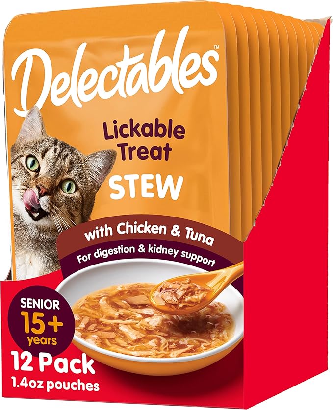 "Hartz Delectables Stew Senior Lickable Wet Cat Treats, Chicken & Tuna 1.4 Ounce (Pack of 12)"