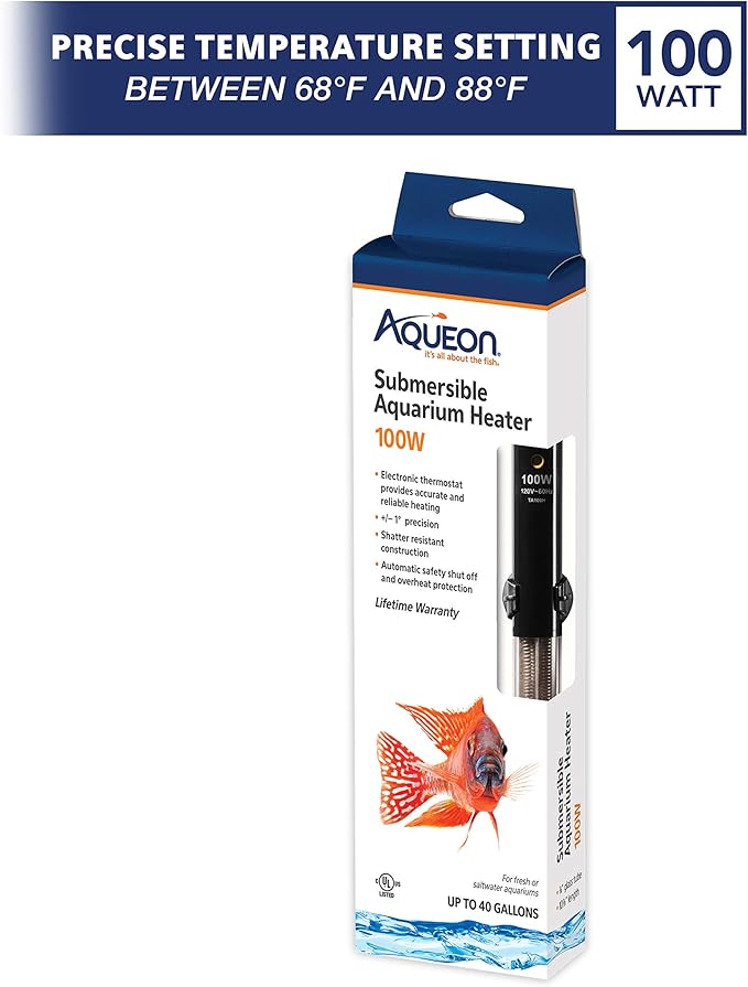 Aqueon Submersible Aquarium Heater, 100 Watts, Up to 40 Gallons