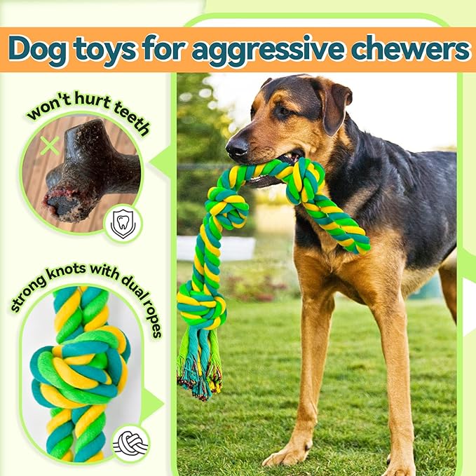 Dog Chew Toys for Aggressive Chewers, Indestructible Dog Toys for Large Dogs Aggressive Chewers, Tough Puppy Teething Chew Toys for Boredom, Dog Rope Toys for Medium to Large Breed, Tug of War Dog Toy