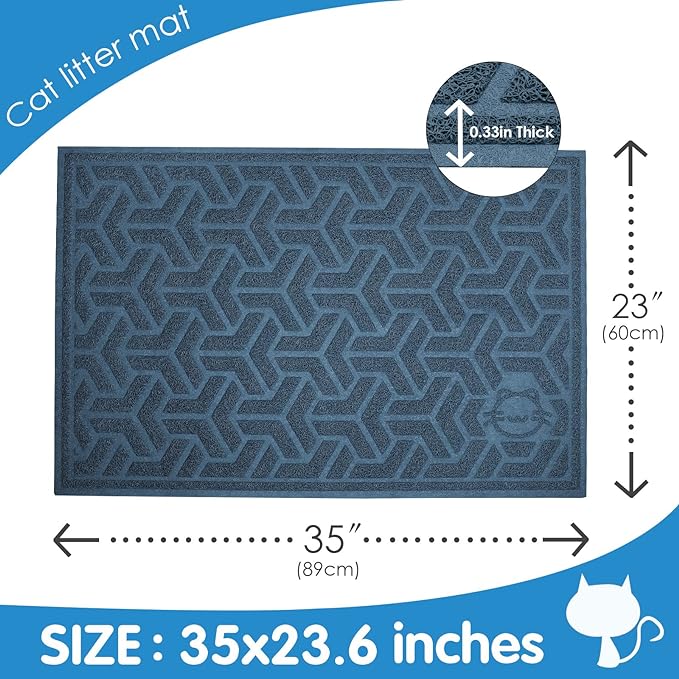 UPSKY Cat Litter Mat, Litter Trapping Mat Soft on Kitty Paws, Large Litter Box Mat 35" x 24" Scatter Control for Cat Litter, Waterproof and Extra Large Litter Box Carpet.