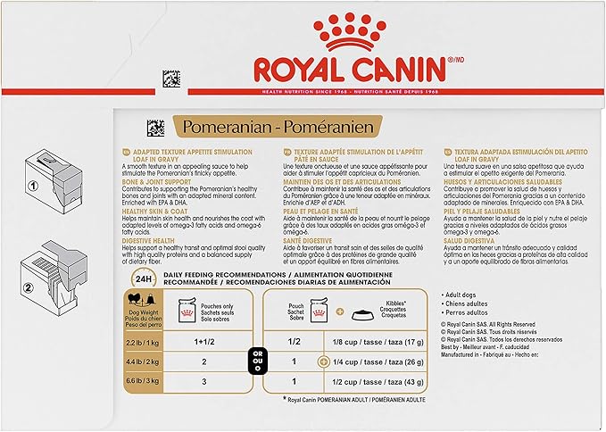 Royal Canin Breed Health Nutrition Pomeranian Adult Loaf in Gravy Pouch Dog Food, 3 oz. Pouch (Pack of 12)
