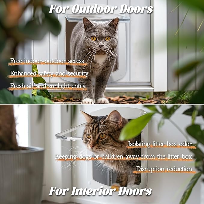 Laifug Large Cat Door (Outer Size 11.2" x 9.2"), 4 Way Locking Cat Flap Door for Interior Exterior Doors, Weatherproof Pet Door for Circumference < 23"