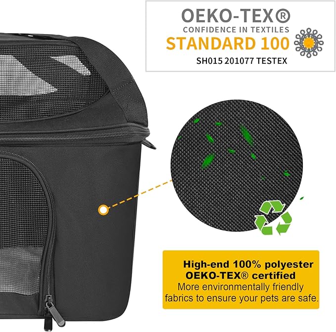 Large Cat Carrier for 2 Cats, Oeko-TEX Certified Soft Side Pet Carrier for Cat, Small Dog, Collapsible Travel Small Dog Carrier, TSA Airline Approved Cat Carrier for Large Cats 20 lbs-Black