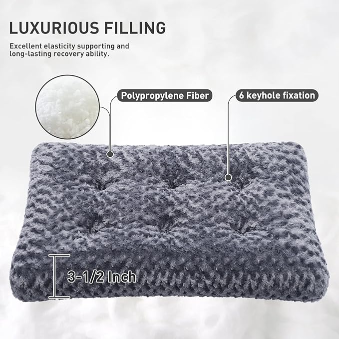 KSIIA Washable Dog Bed Deluxe Plush Dog Crate Beds Fulffy Comfy Kennel Pad Anti-Slip Pet Sleeping Mat for Large, Jumbo, Medium, Small Dogs Breeds, 35" x 23", Dark Grey