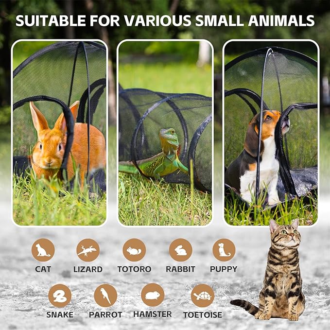 Outdoor Cat Tunnel, Pop Up Cat Tent - Outdoor Cat Playpen, Tents for Small Animals, Provides Double Fun with 2-Way Cat Playpen, Cat Tents for Outside