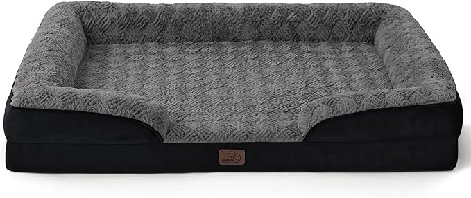 Bedsure Orthopedic Dog Bed for Large Dogs - Calming Dog Sofa Beds Large with Luxurious Short Plush, Big Pet Couch Bed with Removable Washable Cover, Waterproof Lining and Nonskid Bottom, Black