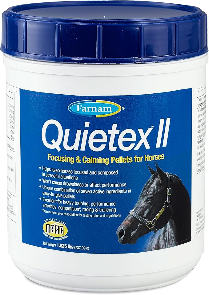 Farnam Quietex II Horse Calming Supplement Pellets, Helps Manage Nervous Behavior And Keep Horses Calm & Composed In Stressful Situations, 1.625 Lbs, 26 Day Supply