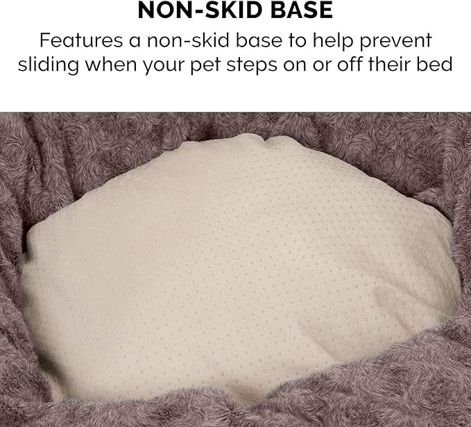 Furhaven 30" Round Donut Dog Bed for Medium/Small Dogs, Refillable w/ Removable Washable Cover, For Dogs Up to 45 lbs - Curly Faux Fur Donut Bed - Cocoa Dust, Medium